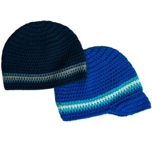 ✅ 5 for $25 - New Crocheted Hats, Striped Blues and Gray Ages 5-7